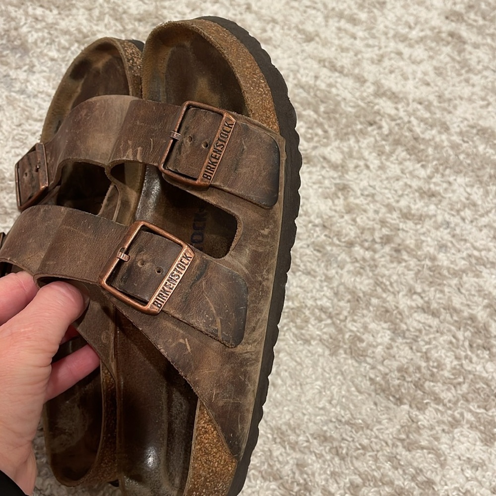 Birkenstock Brown Leather Two-Strap Sandals - Picture 6 of 13